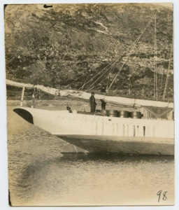 Image of Bowdoin on the bank with broken propeller 1925